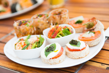 various fusion food appetizers on dish