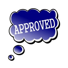 approved white stamp text on blueblack Speech Bubble