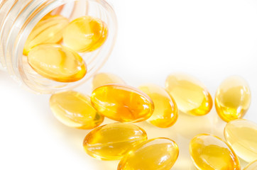 Closeup the yellow soft gelatin supplement omega 3.
