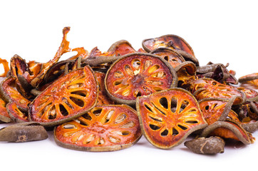 dried quince slices on a white background