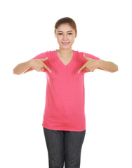 young beautiful female with blank t-shirt