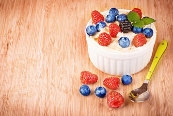 Dessert with yogurt and fresh berries. Dietary breakfast.