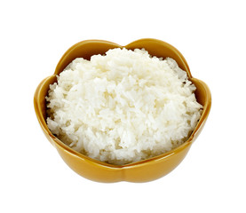 Rice in a bowl isolated on a white background