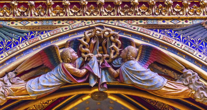 Angels Wood Carvings Arch Cathedral Sainte Chapelle Paris France
