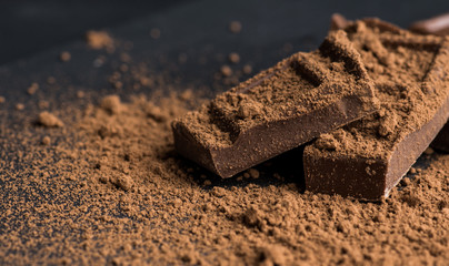 Chopped chocolate with cocoa
