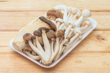 Mixed of Mushroom on Wooden Table.