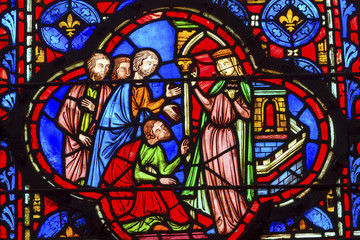 Queen With Followers Stained Glass Sainte Chapelle Paris France