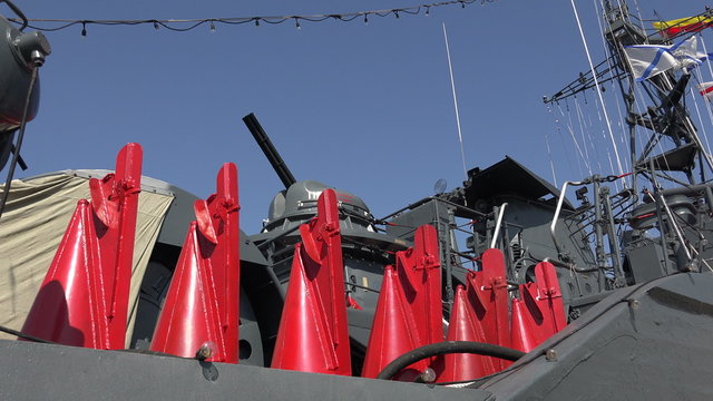 Buoys to indicate underwater mines. 4K.