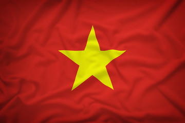 Vietnam flag on the fabric texture background,Vintage style