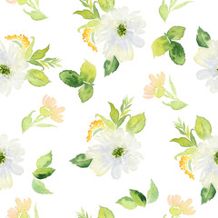 Seamless pattern with flowers watercolor. Gentle colors. Female