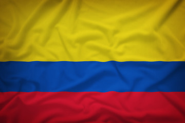 Colombia flag on the fabric texture background,Vintage style