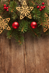 Christmas decoration on wooden plank.