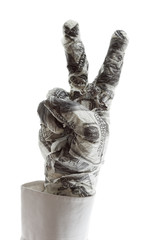 Hand gestures show victory