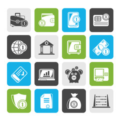 Silhouette Financial, banking and money icons - vector icon set
