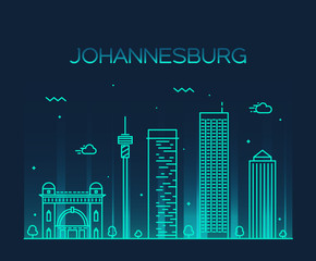 Naklejka premium Ilustracja wektorowa panoramę Johannesburga liniowe