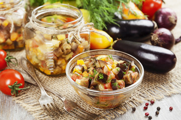 Steamed vegetables in a glass jar