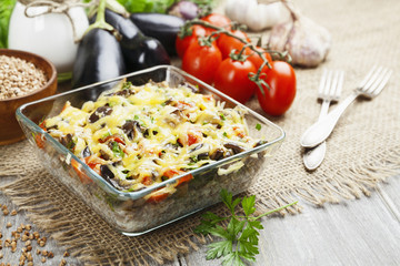 Buckwheat casserole with eggplant
