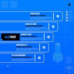 Vector chart template with five stages in blueprint style. EPS10