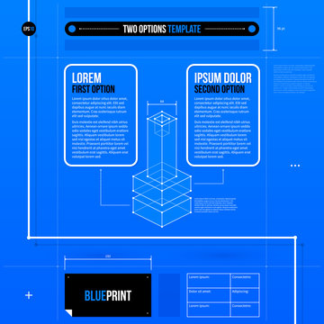 Two options layout in blueprint style with abstract isometric object. EPS10