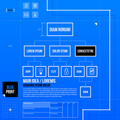 Organization chart template in blueprint style. EPS10