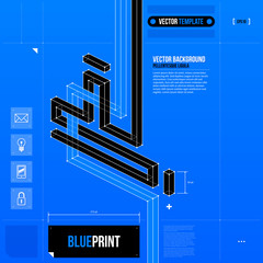Abstract composition with crossing lines in blueprint style. EPS10