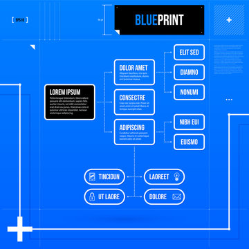 Organization chart template with rectangle elements in blueprint style. EPS10