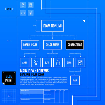 Organization chart template in blueprint style. EPS10