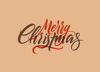 Merry Christmas. Calligraphic retro Christmas greeting card design. Vector illustration.
