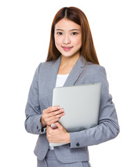 Businesswoman hold with laptop computer