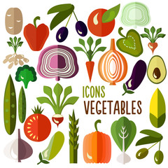 Vegetables icons: vector set of flat colorful food signs