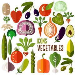 Vegetables icons: vector set of flat colorful food signs © knopazyzy
