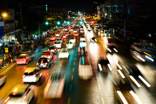 Motion blur of traffic jam at night.