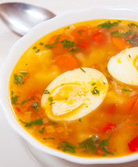 Fresh vegetable soup with egg