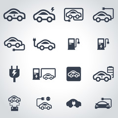 Vector black electric car icon set