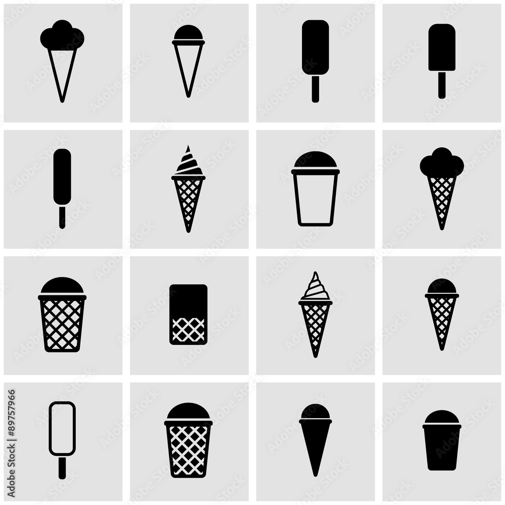 Wall mural Vector black ice cream icon set