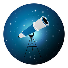 Vector illustration of telescope on night, starry sky