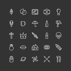 Set of Vector Line Art Icons or Symbols for Hipster Labels, Logotypes, Insignias or Badges