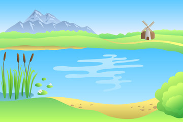 Lake summer landscape day illustration vector