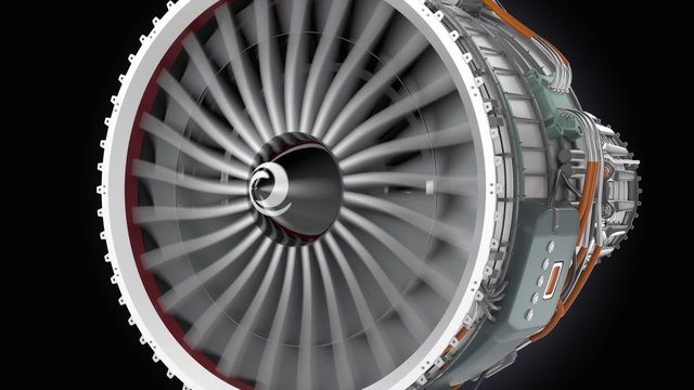 Close up animation of jet fan engine