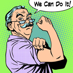 Fototapeta premium Grandpa old man gesture strength we can do it