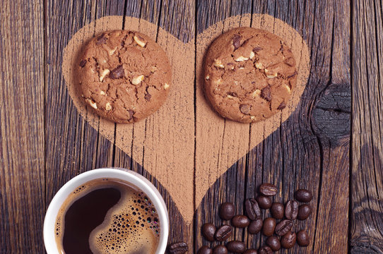 Heart, coffee and cookies
