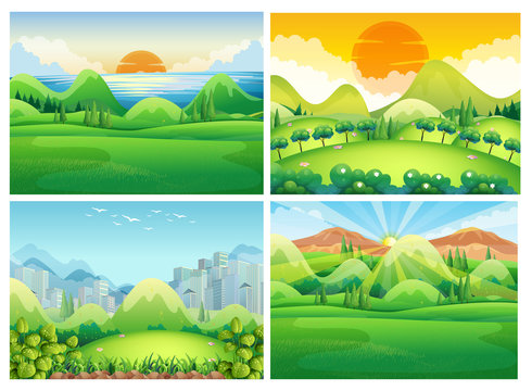 Four scenes of nature at daytime