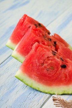 Three juicy portions of water melon