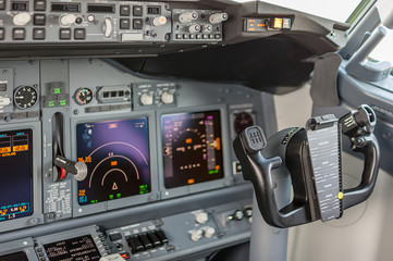 Control panel inside a passenger airplane
