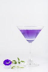 Butterfly pea flower juice in cocktail glass