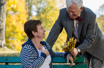 Senior couple dating in park