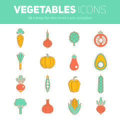Set of thin line flat vegetable icons