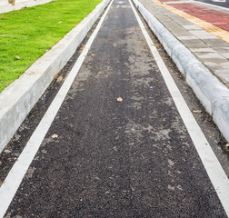 asphalt road and bike lane with sign