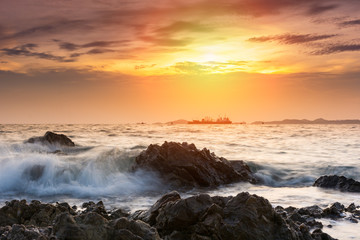 Tropical beach beautiful sunset at Sea