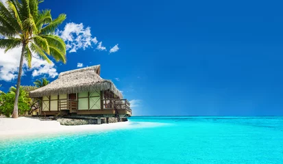 Wall murals Bora Bora, French Polynesia Tropical bungallow on the amazing beach with palm tree